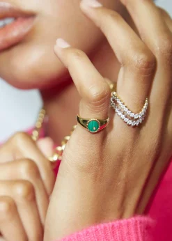 Baby Chevalier Oval Malachite Pinky Signet Ring