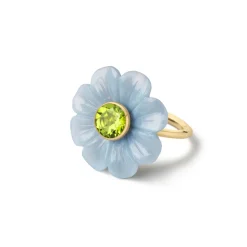 Big Daisy Blue Opal & Peridot Flower Ring