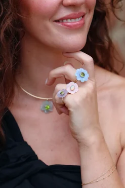 Big Signature Yttrium Fluorite & Tourmaline Flower Ring