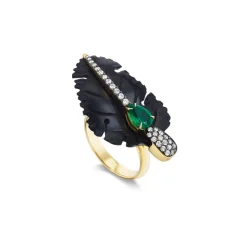 Black Carved Feather Ring