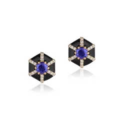 Black Enamel and Tanzanite Hexagon "Queen" Stud