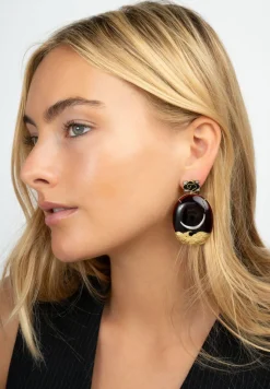 Black Lacquer East to West Moon Earrings