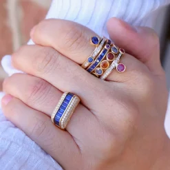 Blue Sapphire & Amethyst Mega Ray Stacker Ring