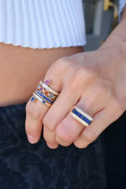 Blue Sapphire & Amethyst Mega Ray Stacker Ring