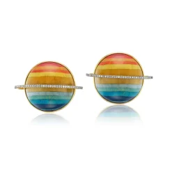 Blue Saturn Marquetry Earrings