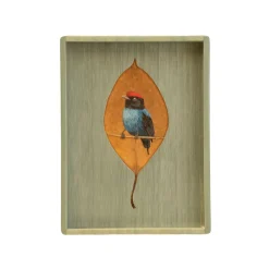 Blue Vide Poche with Embroidered Leaf Bird