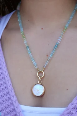 Carpe Diem Pink Mosaic Moon Pendant