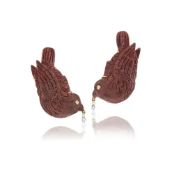 Carved Red Bird Earrings