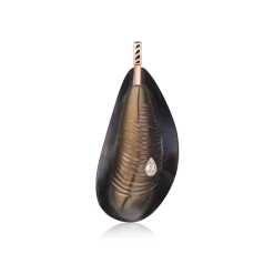 Carved Smokey Quartz Mussel Shell Pendant