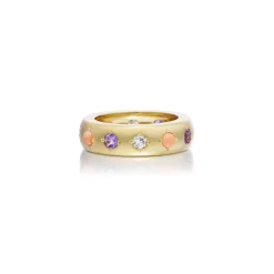 Coral, Amethyst and Diamond Gypsy Ring