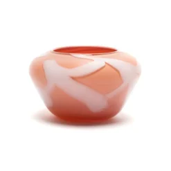 Coral Low Vase with White Strokes