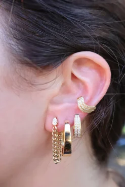 Cuban Link Loop Earrings w/ Diamonds