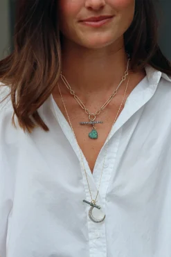 Diamond T-Bar Pendant with Emeralds