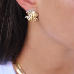 Double Fan Gold Earrings