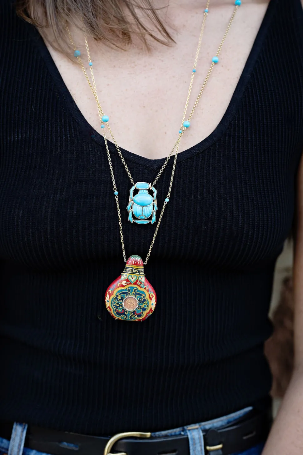 Egyptian Scarab Necklace with Turquoise