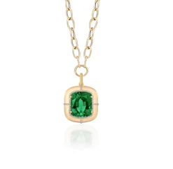 Emerald Cushion Cut Pendant Necklace with Diamonds
