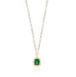 Emerald Cushion Cut Pendant Necklace with Diamonds