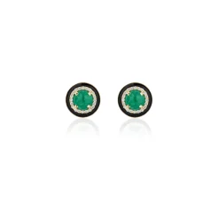 Emerald Round Cabochon Studs