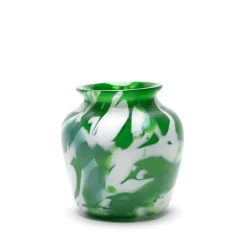 Emerald Vase with White/Teal Strokes