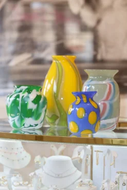 Emerald Vase with White/Teal Strokes