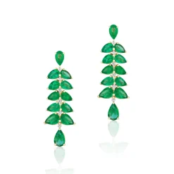 Faceted Pear Emerald Earrings with Diamonds