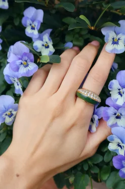 Fluid Diamond & Nephrite Jade Ring
