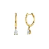 Gold Huggies with Pear Diamond Drops