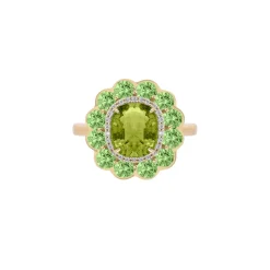 Green Tourmaline and Tsavorite Cushion Ring