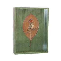 Green Vide Poche with Embroidered Leaf Bird