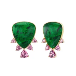 Jade-albite & Pink Tourmaline Hourglass Earrings