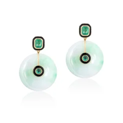 Jade, Emerald & Black Enamel Earrings