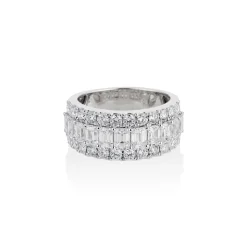 18k White Gold Round & Emerald Cut Diamond Half Eternity Band