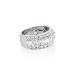 18k White Gold Round & Emerald Cut Diamond Half Eternity Band