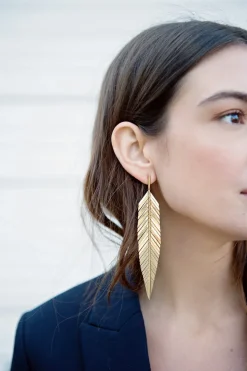 Large Feather Drop Earrings