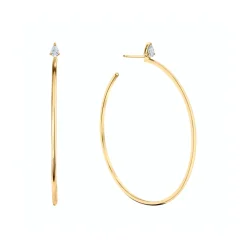 Large Plain Hoops w/ Pear Diamond Studs