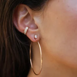 Large Plain Hoops w/ Pear Diamond Studs