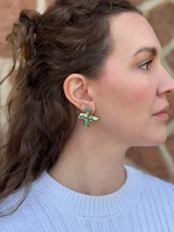 Large Polka Dot XO Earrings in Green Turquoise
