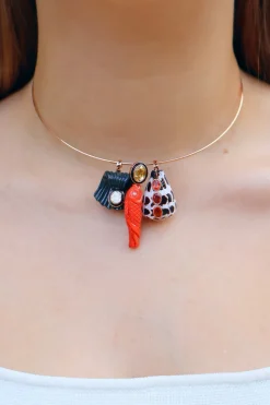 Mediterranean Coral and Yellow Sapphire Long Carved Fish Tail