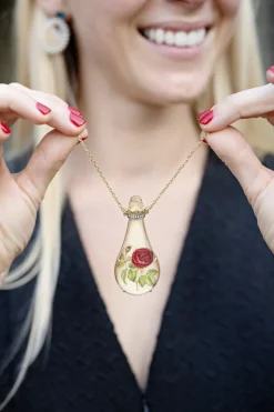 Miniature Rose Painting in a Bottle Necklace