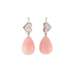 Mosaic Diamond Heart & Pink Opal Drop Earrings