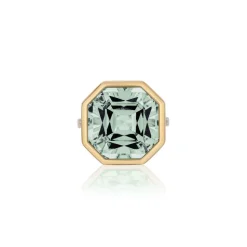 Octagon Prasiolite Ring with Diamonds