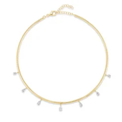 Omega Necklace with Dangling Pear Diamonds