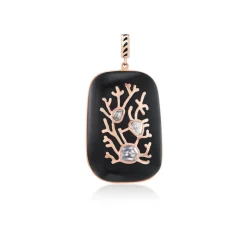 Onyx and Polki Diamond Pendant with Coral Motif