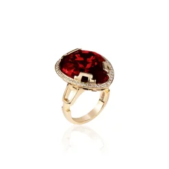 Pear Shape Rubilite Ring with Diamonds