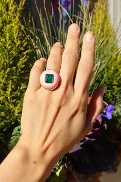 Pink Opal & Emerald Lollipop Ring