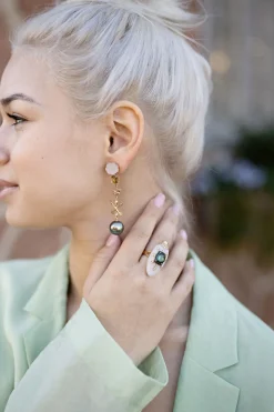 Pink Opal Scarab Ring with Green Tourmaline