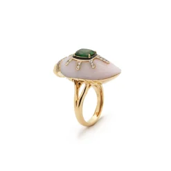 Pink Opal Scarab Ring with Green Tourmaline