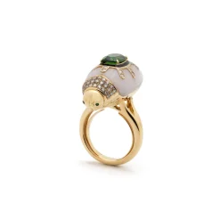 Pink Opal Scarab Ring with Green Tourmaline