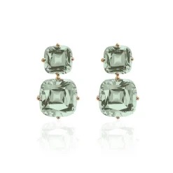 Prasiolite Cushion Tiered Earrings