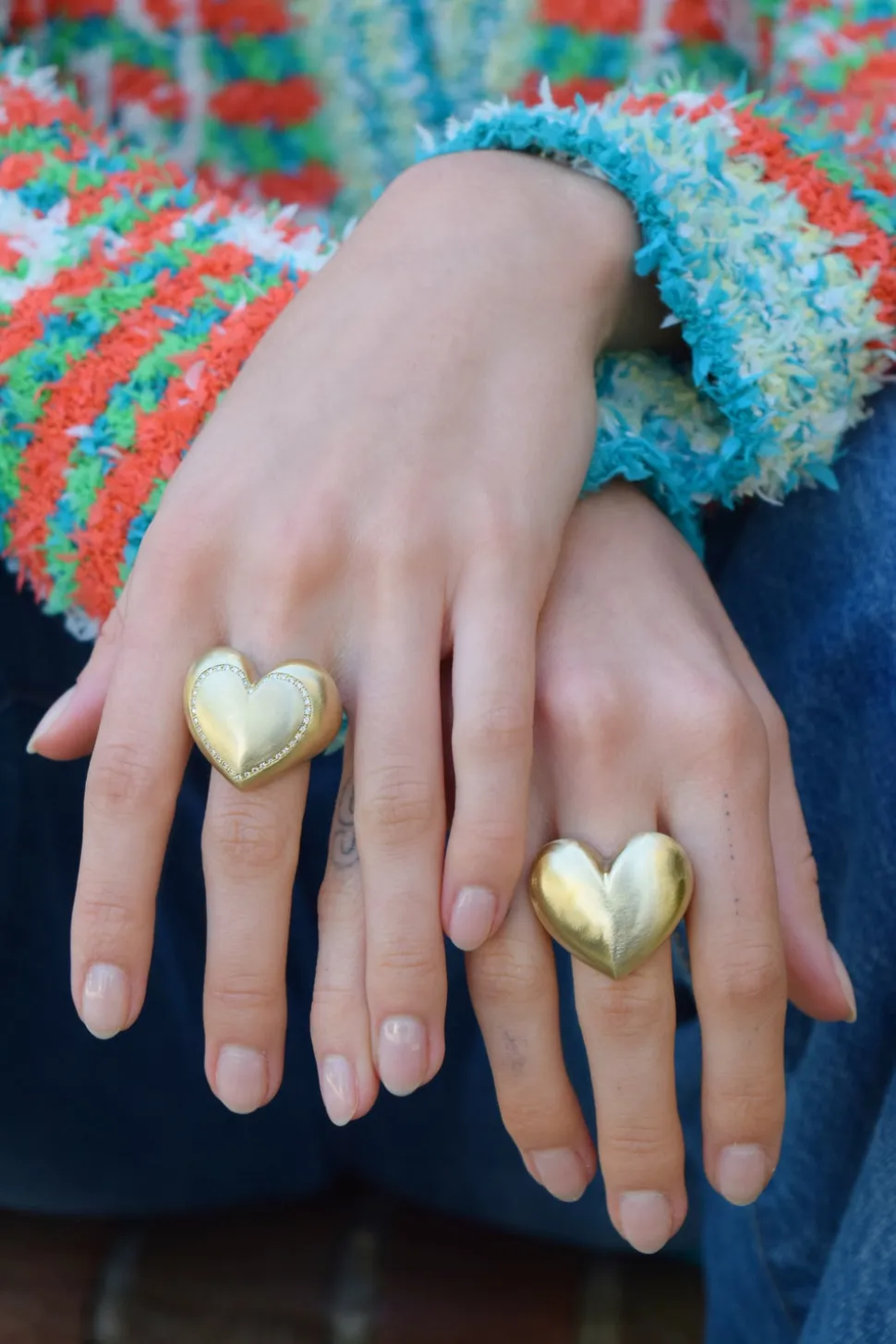 Puffed Heart Ring with Diamonds